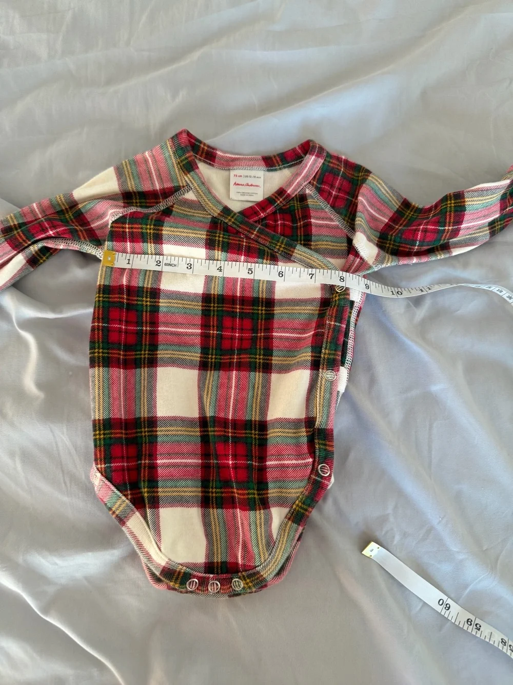Hanna Andersson 100% Organic Cotton KimonWrap Snap Bodysuit 12-18M Holiday Plaid